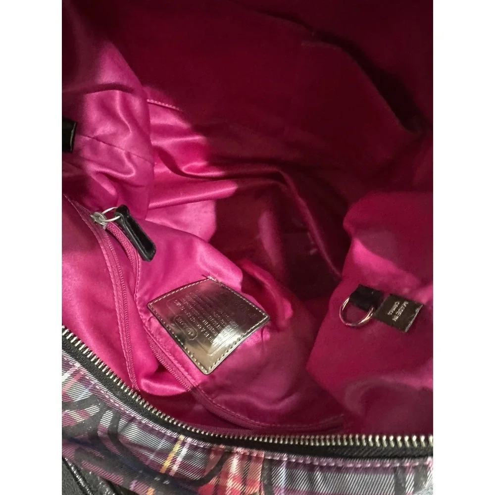 Coach Poppy Plaid Tote Pink Purple Black Zip Silver Hardware Pockets USED!!
